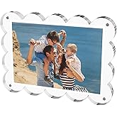 M-sorflly 5x7 Inches Scalloped Acrylic Picture Frame,Clear Magnetic Picture Frame for Wedding,Double Sided Frameless Photo Frames for Desktop Free Standing