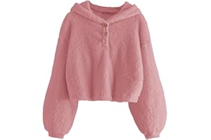 GAMISOTE Kids Girl's Fuzzy Hoodies Warm Loose Button Down Pullover Sherpa Jacket Top