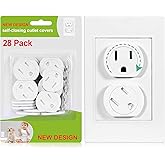 Outlet Covers (28 Pack) Self-Closing Child Proof Socket Covers 3-Prong Swivel Outlet Plug Covers Upgraded Adhesive Installati