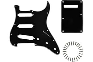 Phrilam SSS 11 Holes Strat Electric Guitar Pickguard and BackPlate Set for Fender USA/Mexican Made Standard Stratocaster Modern Style Guitar Parts,Black 3ply