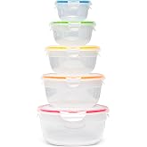 Lock &amp; Lock Food Storage Containers with Lids Airtight - 5 Piece Nestable Round Food Containers with Lids &amp; 4 Side Locks, Watertight, Microwave &amp; Dishwasher Safe, BPA Free Plastic
