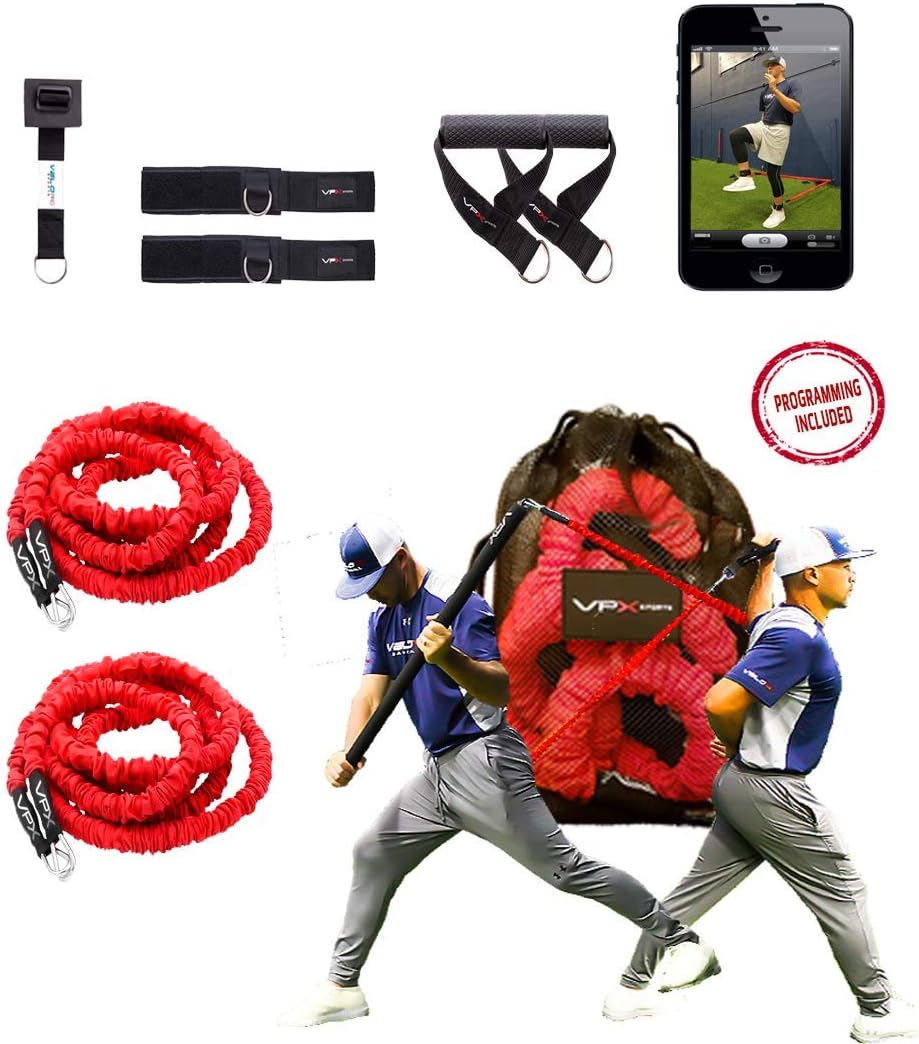 VPX 8pcs Resistance Bands Set | 4-Way Stackable Exercise Bands System | Baseball, Softball, Volleyball, Football, Strength, Fitness, Agility, Physical Therapy, Home Gyms, Yoga | Includes Programming