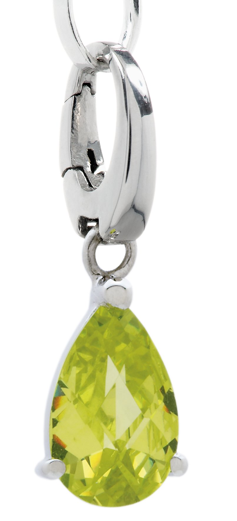 Carlo Monti JCM1096-621 Women's Teardrop Charm Rhodium-Plated 925 Sterling Silver Light Green Zirconia in Prong Setting, Sterling Silver, Cubic Zirconia