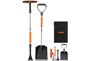 AstroAI 2" 1 Ice Scraper & Snow Shovel Kit, 47.2" Ice Scrapers for Car Windshield and 360° Pivoting Snow Brush, Extendable Sn
