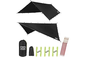 Gold Armour Rainfly Tarp Hammock, Premium 14.7ft/12ft/10ft/8ft Rain Fly Cover, Waterproof Ultralight Camping Shelter Canopy, Survival Equipment Gear Camping Tent Accessories (Black 10ft x 10ft)
