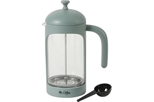 Mr. Coffee Retro Brew French Press Coffee Maker, 31-Ounce Glass Carafe with High Heat Resistant Durable Borasilicate Glass & Teal Frame and Plunger, Includes Coffee Scoop