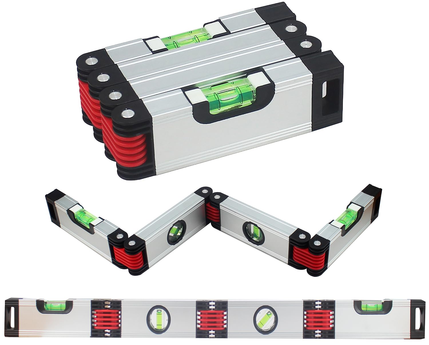 Flexible Magnetic Bubble Level 66 cm – 4 Bottles: Horizontal, Vertical, Oblique, ABS and Aluminium Folding and Articulated DIY Masonry and Carpentry