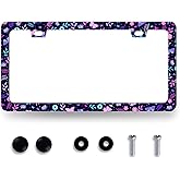 Blue Purple Flowers License Plate Frame Floral License Plate Holder for Car Decorative Stainless Steel Colorful License Plate Beautiful Flower Auto Parts with Screws 12.2" x 6.2"