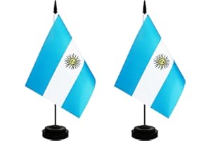 Rotenl 2 Pack Argentina Desk Flag, Argentinian Table Office Flag with Solid Pole and Stand Base, International Country Flag, Festival Celebration, Classroom Meeting Desktop Decoration (Argentina)