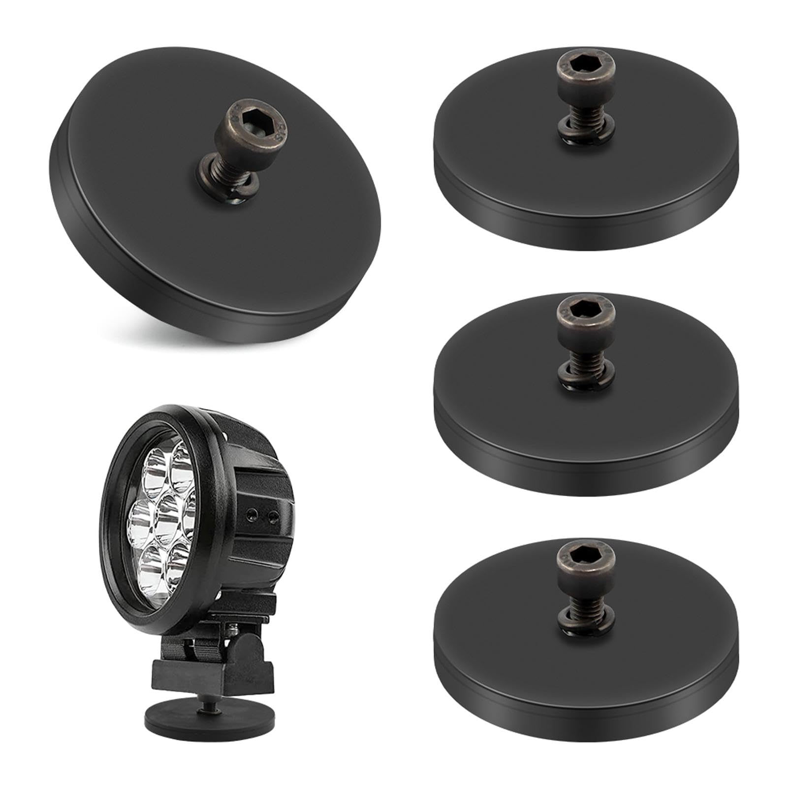 Photo 1 of 4 Pcs Neodymium Mounting Magnets, 30LBS Rubber Coated with Hexagon Socket Screws, Strong Magnets Hold The Base for Light Bar Mirror Camera Tool (4 Pack, 1.69 Inch)