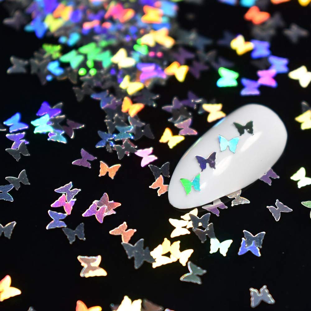 24 Color/Set 3D Butterfly Nail Glitter Sequins, Kalolary Laser Butterfly Nail Sequin Flake Acrylic Manicure Paillettes Face Body Lip Glitters for Nail Art Decoration & DIY Crafting: Beauty