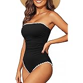 Holipick Women Tummy Control One Piece Swimsuits Strapless Bandeau Bathing Suits Slimming Halter Swimwear