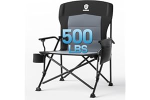 EVER ADVANCED Oversized Folding Camping Chair for Adults, Heavy Duty Lawn Chair with Side Pockets, Portable Collapsible Quad Chair for Outside, Support Up to 500lbs, Black