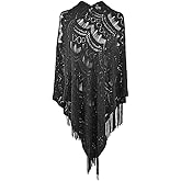 QZUnique Women's Knitted Tassel Shawl Asymmetric Hem Poncho Fringed Pullover Sweater Solid Color Cowl Neck Top Coat Wrap Cape
