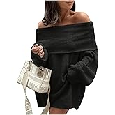 SOLY HUX Women's Off The Shoulder Sweater Dress Long Sleeve Knit Loose Mini Dresses