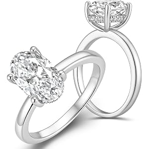 2/3 Carat Moissanite Oval Engagement Ring for Women,Genuine D Color VVS1 Clarity Moissanite,14K Gold Plated 925 Sterling Silv