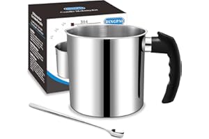 Candle Making Pouring Pot, DINGPAI 44oz Double Boiler Wax Melting Pot, 1pc Spoon, 304 Stainless Steel Candle Making Pitcher, Silver Color with Heat-Resistant Handle and Dripless Pouring Spout Design