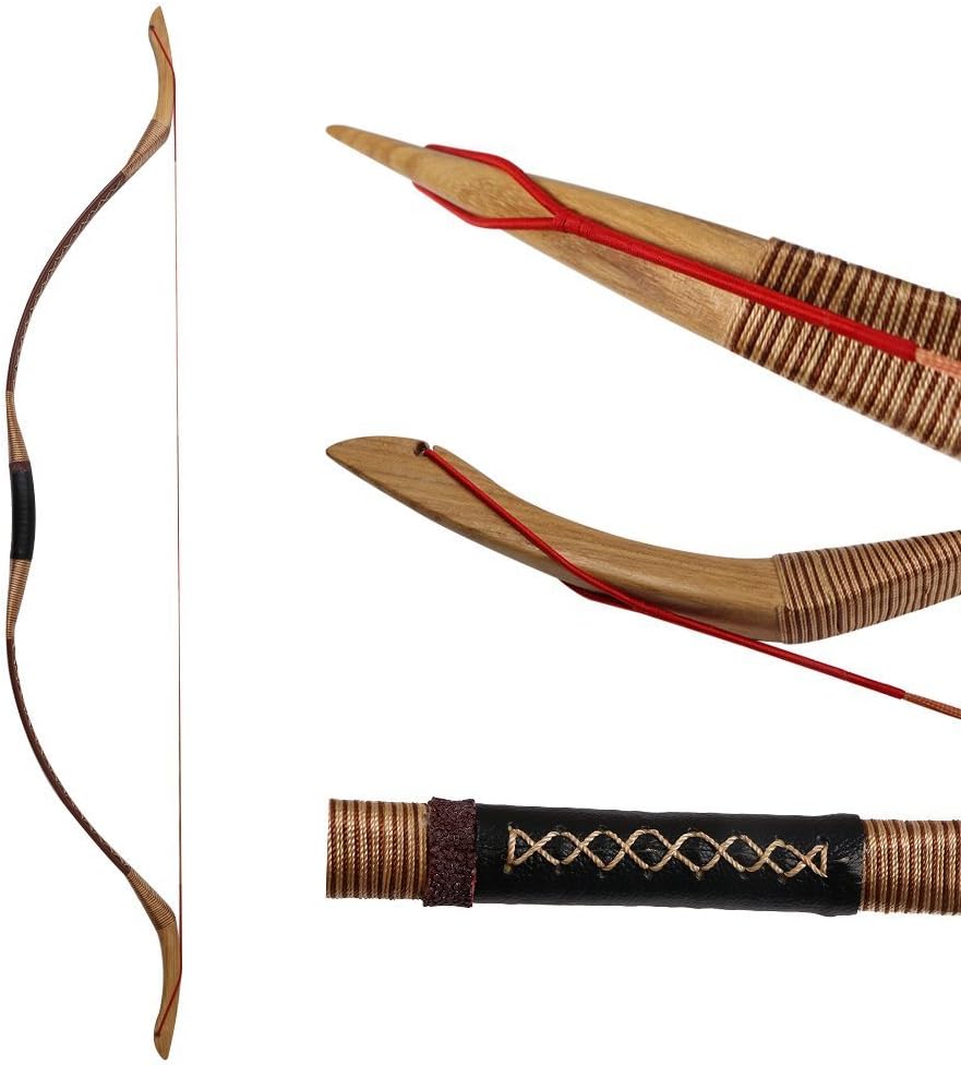 IRQ Mongolian Recurve Bow Traditional Handmade Longbow 35-55lbs Archery Wooden Bow Hunting Horse Bow Fit for Right and Left Hand Adult Archery Bows