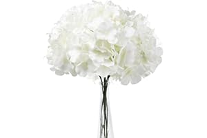 Alishomtll Hydrangea Artificial Flowers, 5Pcs Fake Flowers for Decoration, Real Touch White Silk Flowers with Stems Faux Decorative Flowers for Outdoor Wedding Centerpiece