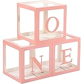 One Boxes for 1st Birthday One Balloon Box Pink First Birthday Balloons Boxes for Girl Transparent Square Boxes 1st Birthday Party Decorations Backdrop Photo Shoot Prop