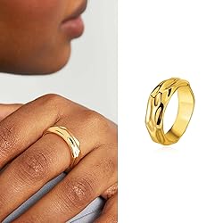 MYEARS Women Ring Gold Hammered Band 14K Gold