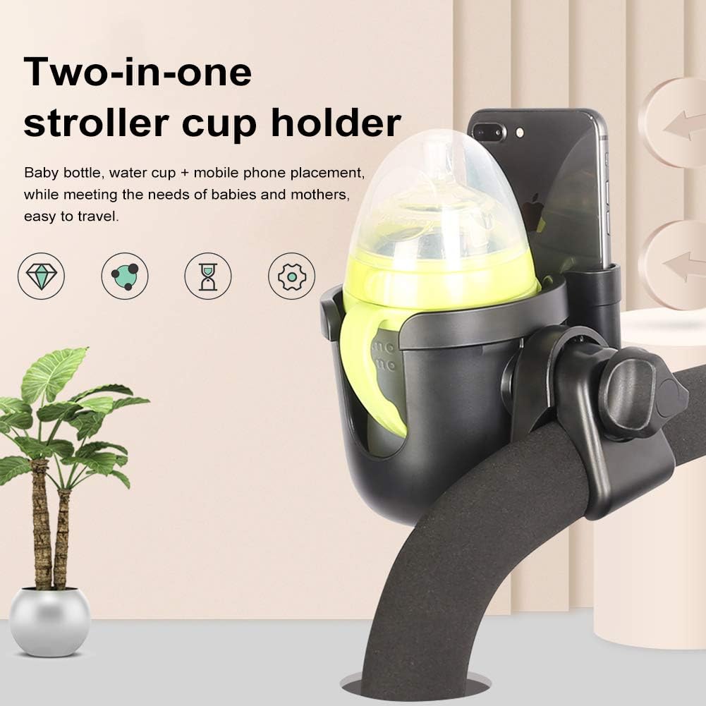 Hemousy Universal Cup Holder,2in1 Stroller Bottle Holder with Phone Holder 360 Degrees Rotation Large Caliber Drink Rack for Pushchair Crib Bicycle Wheelchair Walker Scooter Fishing Rod: Home & Kitchen