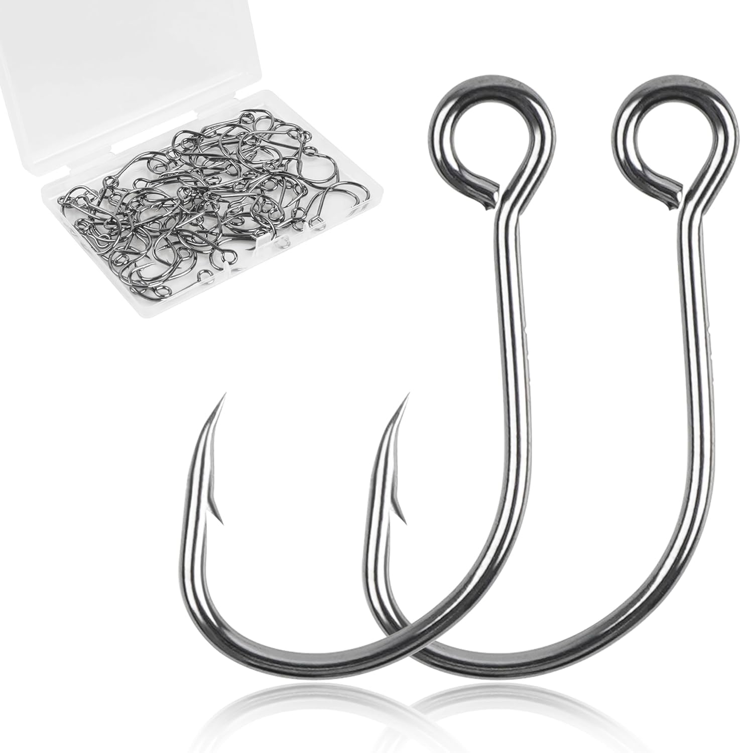 Inline Single Hooks Single Replacement Hooks for Fishing Baits Lures 50pcs High Carbon Steel Big Eye Fish Lure Hooks with Barbed Fishing Spoon Spinner Lure Bait Hooks (6#,50pcs)