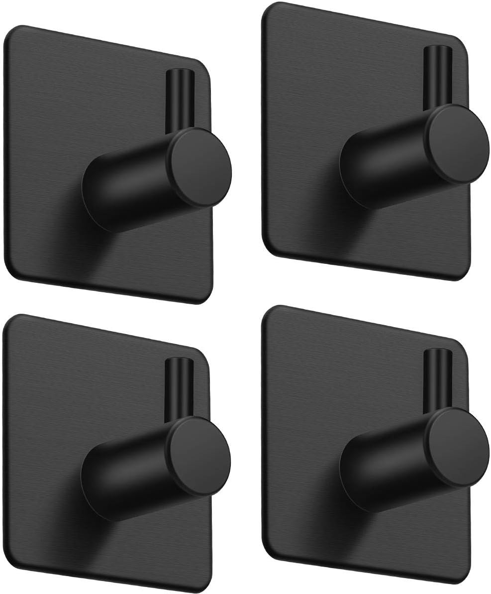 Aikzik Self Adhesive Hooks 4 Stainless Steel Heavy Duty Waterproof Black