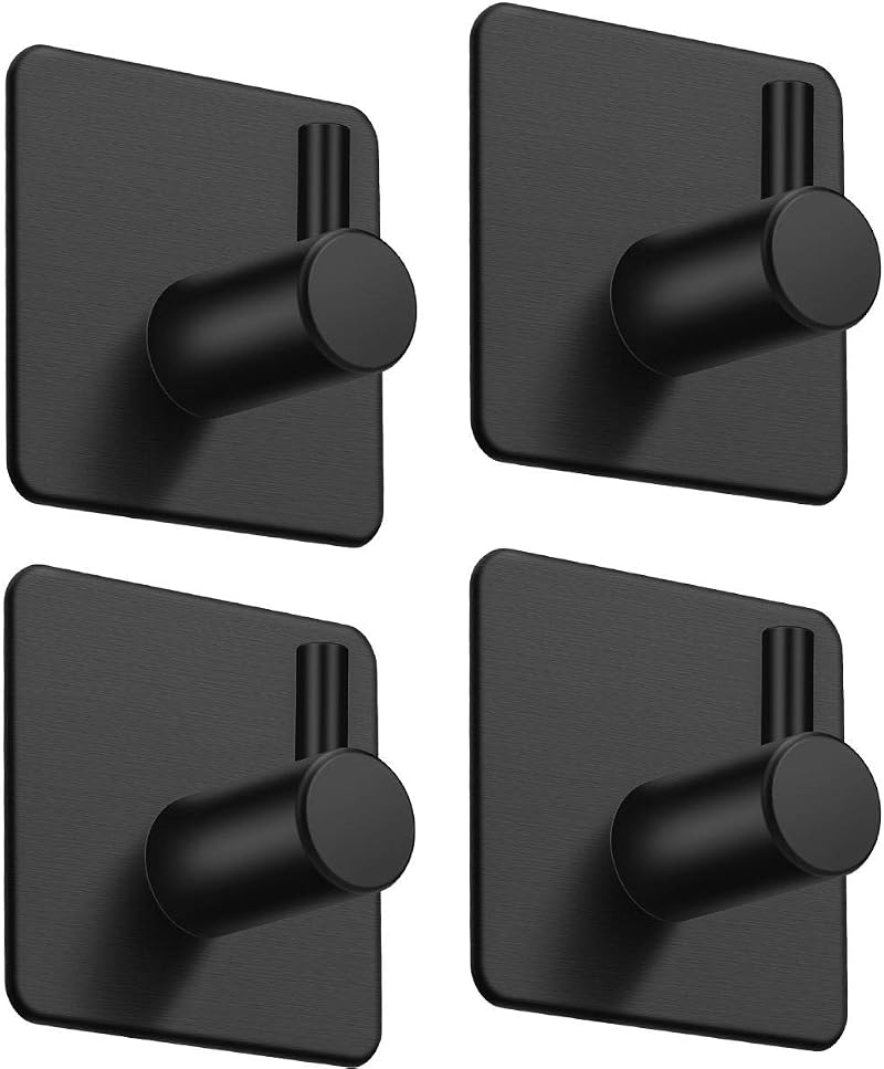 Aikzik Self Adhesive Hooks 4 Stainless Steel Heavy Duty Waterproof Black