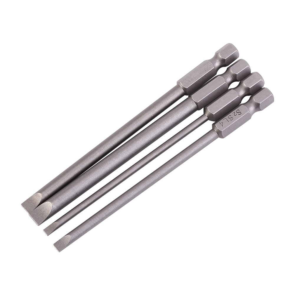 4-piece S2 Alloy Steel 100 mm 1/4 Inch Hex Shank Shape 3 mm - 6 mm Magnetic Flat Head Slotted Tip Screwdriver Bit Kits