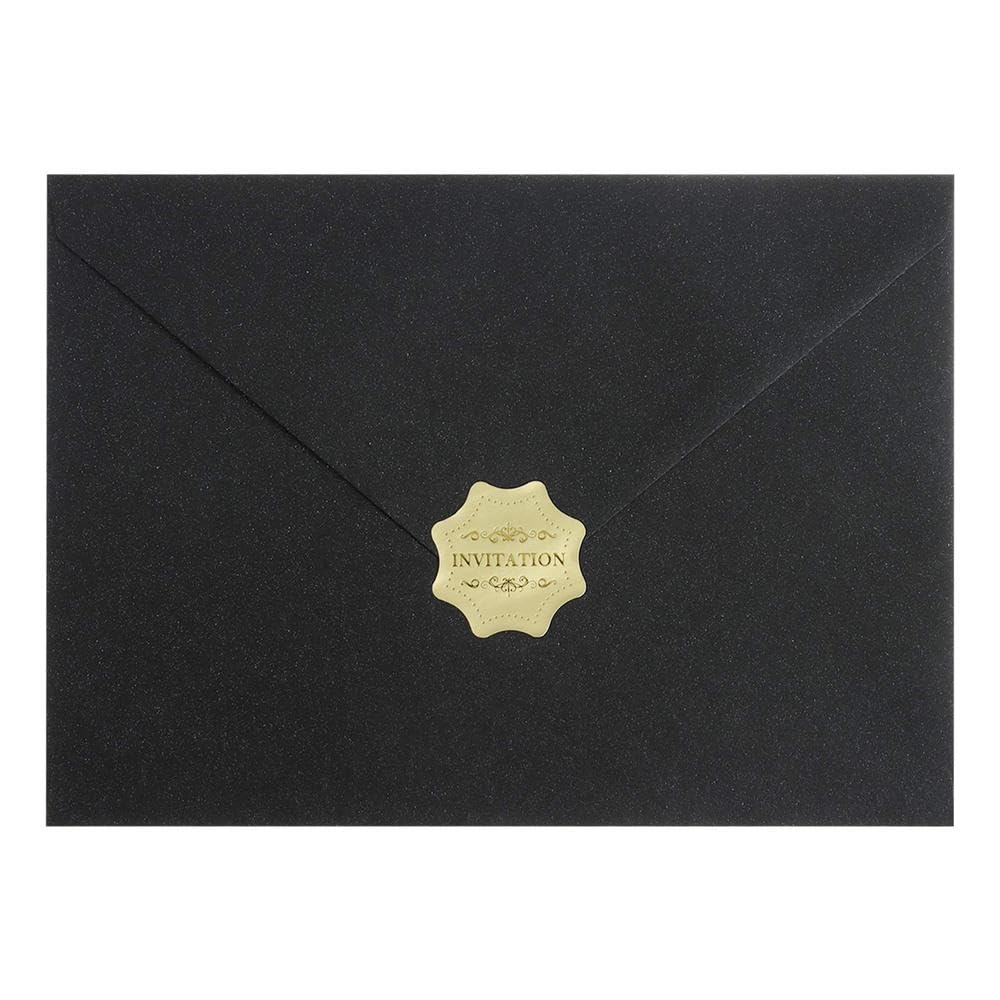 Risedot Black Shiny Envelope Pieces/Pack Pearlescent Paper Envelope Stamping Sealing Sticker 5x7 inch Invitation Letter Pearlescent Wedding Invitation 50 Pieces
