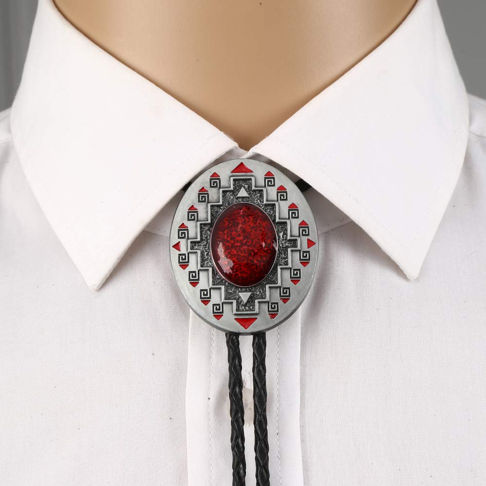 Black Agate Stone Octogon Celtic Western Cowboy Leather Bolo Neck Tie