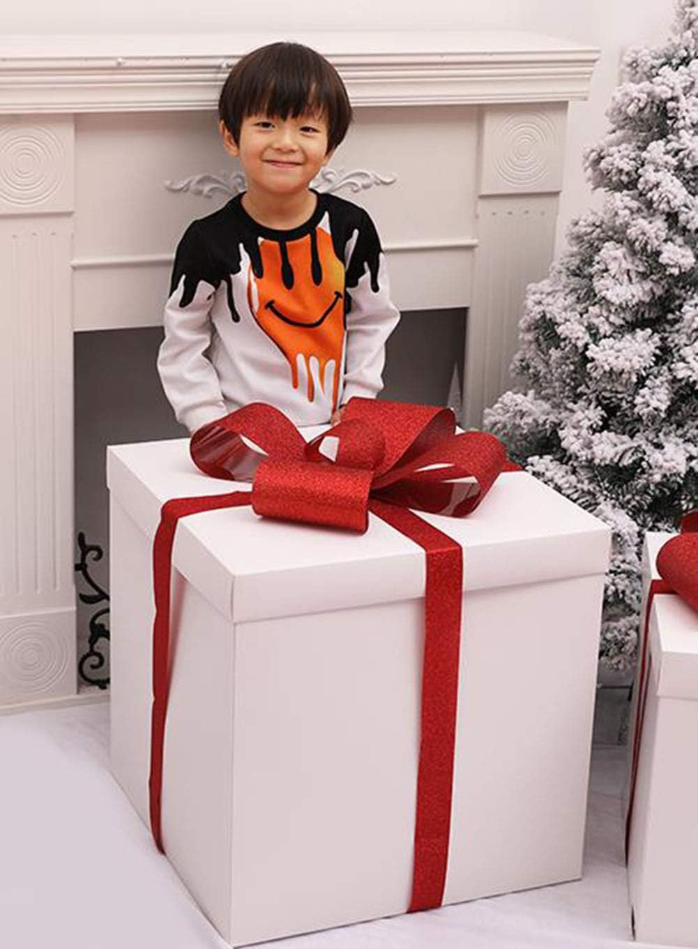 Amazon ジンニュウ ギフトボックス 正方形ボックス ラッピングボックス ラッピング 箱 クリスマスプレゼント クリスマス飾り アクセサリー 蝶結び付き パッケージ 多用ケース 高級 大型 包装箱 ホワイト 25cm ギフトボックス 文房具 オフィス用品