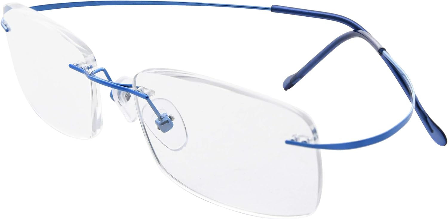 blue rimless glasses
