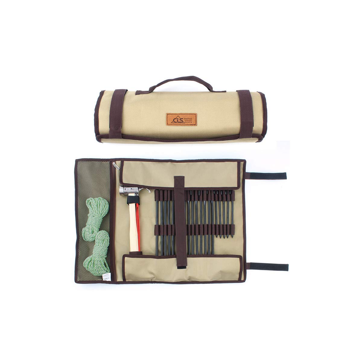 Tent Stakes Storage Bag | Tent Stakes Pegs Storage Bag for Tent Stakes Kit Carry Case with Durable Multifunctional Pegs and Stake Carry Case (khaki)