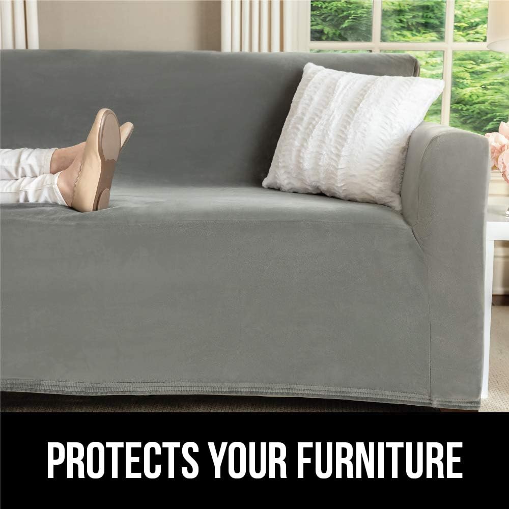 Gorilla Grip Original Fitted Velvet 1 Piece Chair Protector for Seat Width to 23 Inch, Stretchy Furniture Slipcover, Fastener Straps, Spandex Chair Cover for Pets, Armchair, Diamond Chocolate White: Home & Kitchen