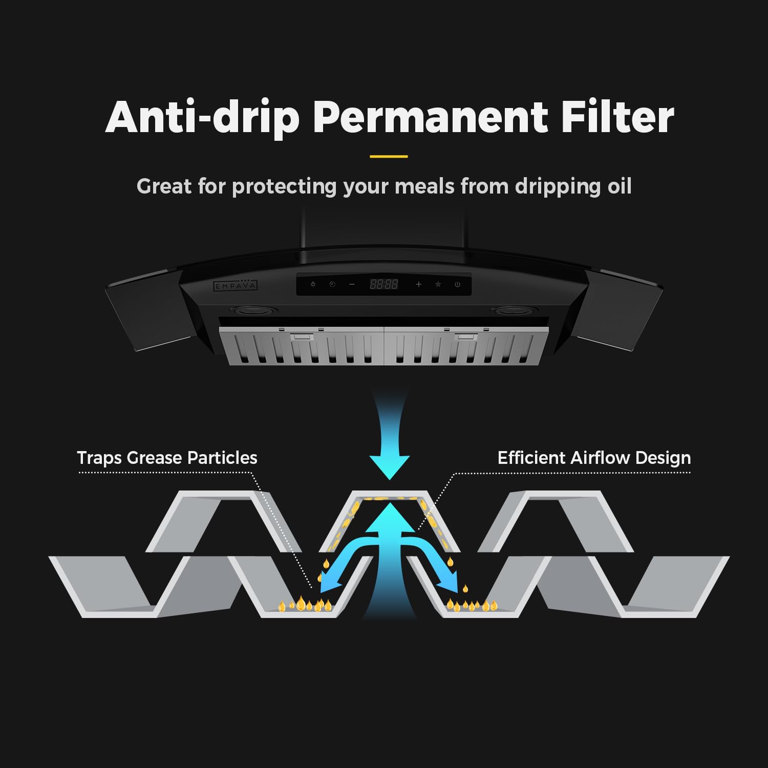 Empava Wall Mount Range Hood 30 Inch, Ducted/Ductless Kitchen Exhaust Stove Vent with Modern Style, 400CFM, 3-Speed, Touch Control, Timer, LED Lights, Stainless Steel (Charcoal-Filter Sold Separately)