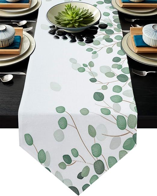 Infinidesign Eucalyptus Table Runner 13x70inch, Cotton Linen Table