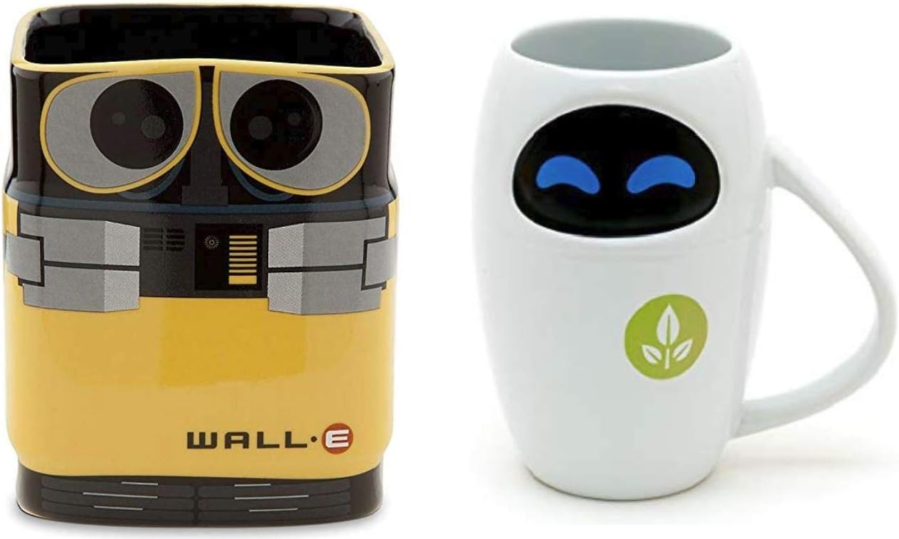Tienda de Disney WallE y Eva cerámica 16oz 3d taza set