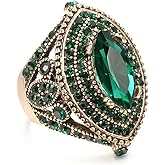 CKHAO Women Ring - 32mm Big Size Antique Gold Plated Turkish Style Green Gemstone Vintage Ring Women Jewelry 0769GREEN