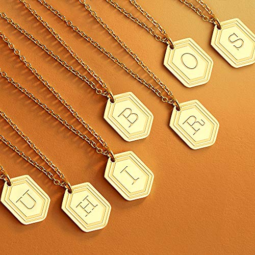 Gold Initial Necklaces for Women Girls, 14K Gold Plated Letter Pendant Necklaces Initial Layered Gold Necklaces for Women-S
