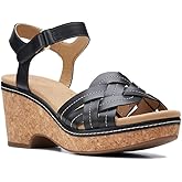 Clarks womens Giselle Coast Wedge Sandal, Black Leather, 10 US