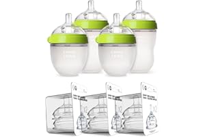 Comotomo Baby Bottle Bundle, Green, (7 Piece Set)