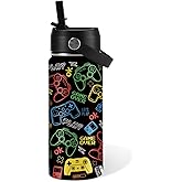 Game Gift for Boys Girls - 16oz Water Bottle with Straw Lid, Gamer Insulated Bottle for Kids, Leak-proof, BPA-Free, Stainless Steel Water Bottles for School Travel, Game Lover Christmas Gifts Cup(1pc)