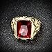 MASOP Luxury Gold Tone Engraved Mens Stainless Steel Rings with Red Ruby Garnet Color Stone Size 8-12