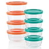 Pyrex Simply Store (8-Pack) Small Glass Food Storage Containers Set, (1 & 2 Cup) Meal Prep Containers With Plastic BPA-Free Lids, Dishwasher & Microwave Safe
