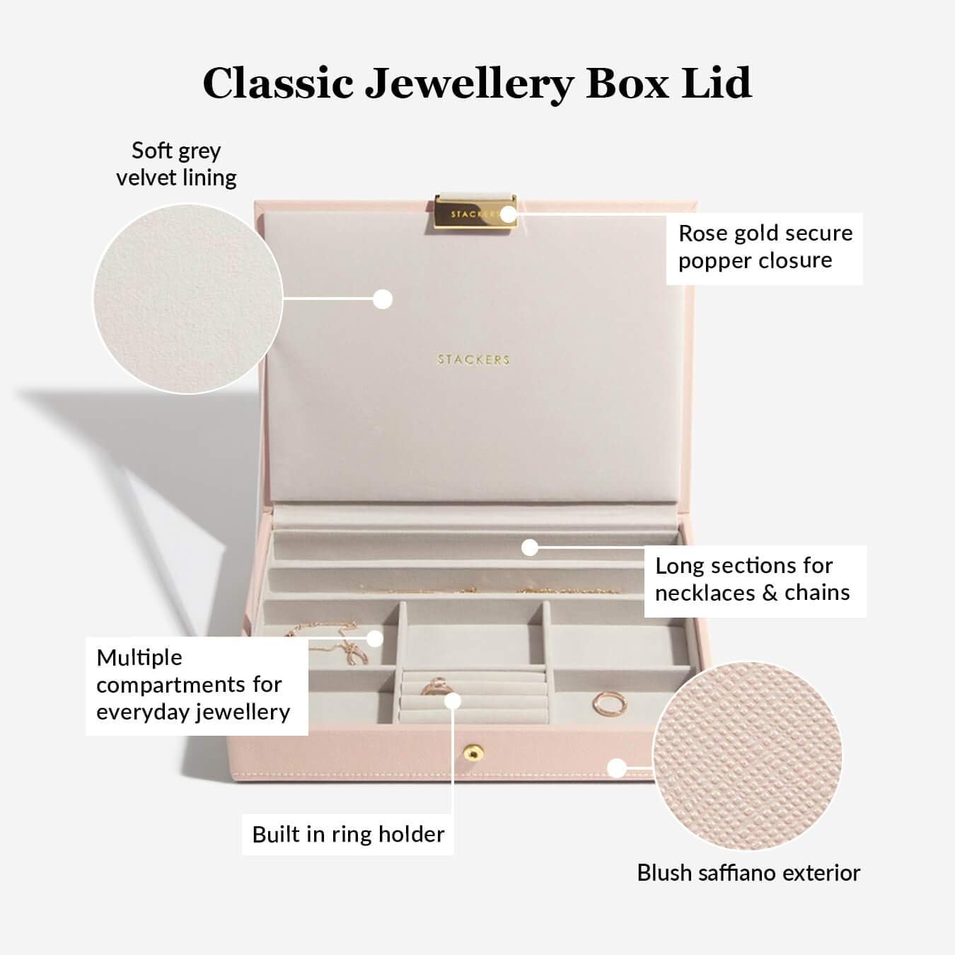 Stackers Blush Pink & Champagne Gold Classic Medium Jewellery Box Lid, Blush Pink & Gold - Image 5