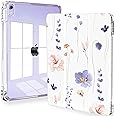 Feams Slim Case for iPad Air 11-inch M3 2025 / M2 2024, iPad Air 5th Generation 2022 / iPad Air 4th Generation 2020 10.9 Inch Case Clear Back with Pencil Holder & Auto Sleep, Purple Flowers