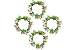 Ipetboom 4Pieces Artificial Garland Wreaths, Easter Artificial Candle Ring, Easter Wreath for Front Door Wall Window (Inner Diameter 2.55 inch)