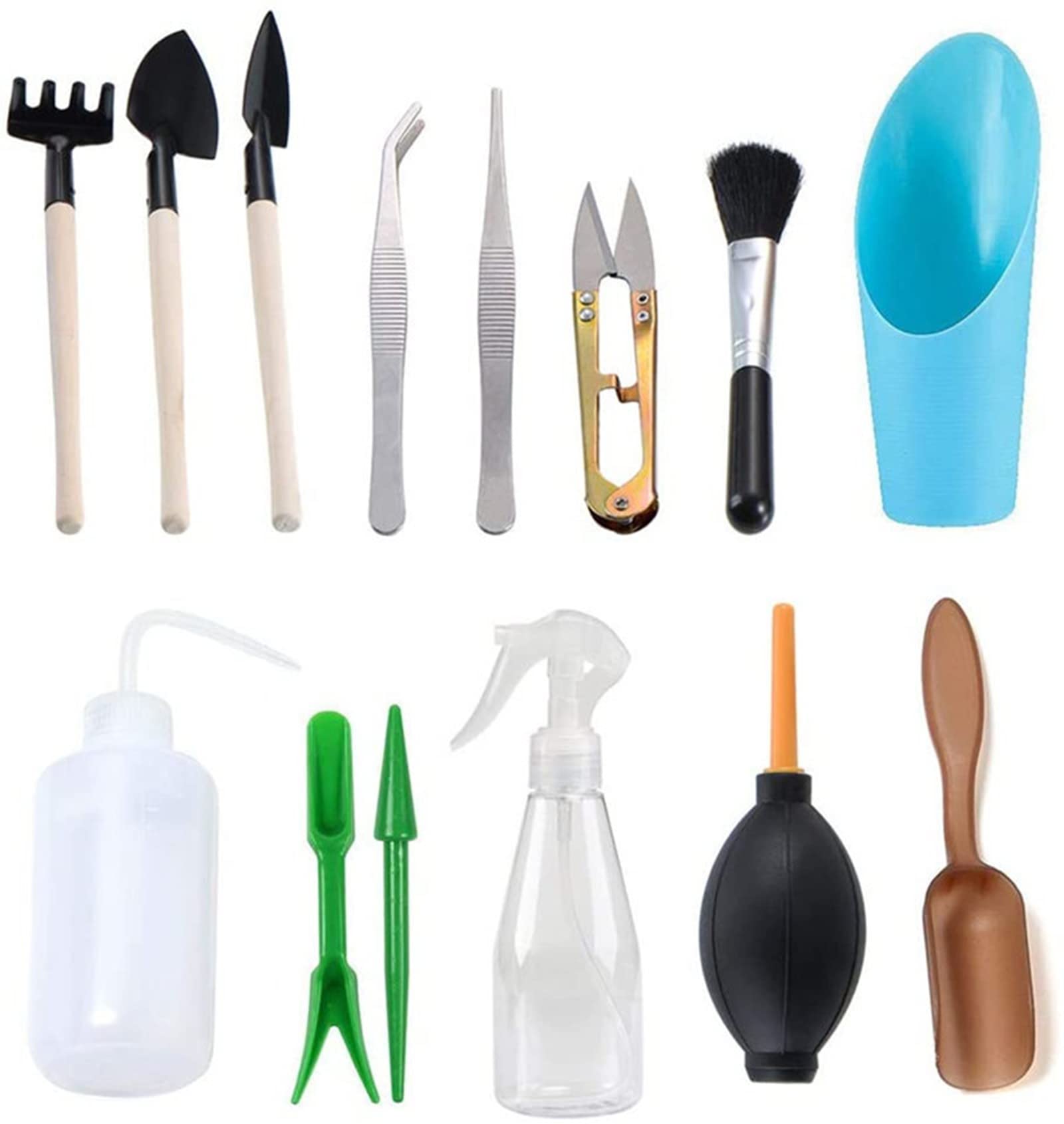 Holzsammlung 14 Pieces Mini Garden Tools, Flower Gardening Kit Miniature Gardening Rake Trowel and Shovel Succulent Indoor and Outdoor Small Fairyland Garden Plant Care (A)